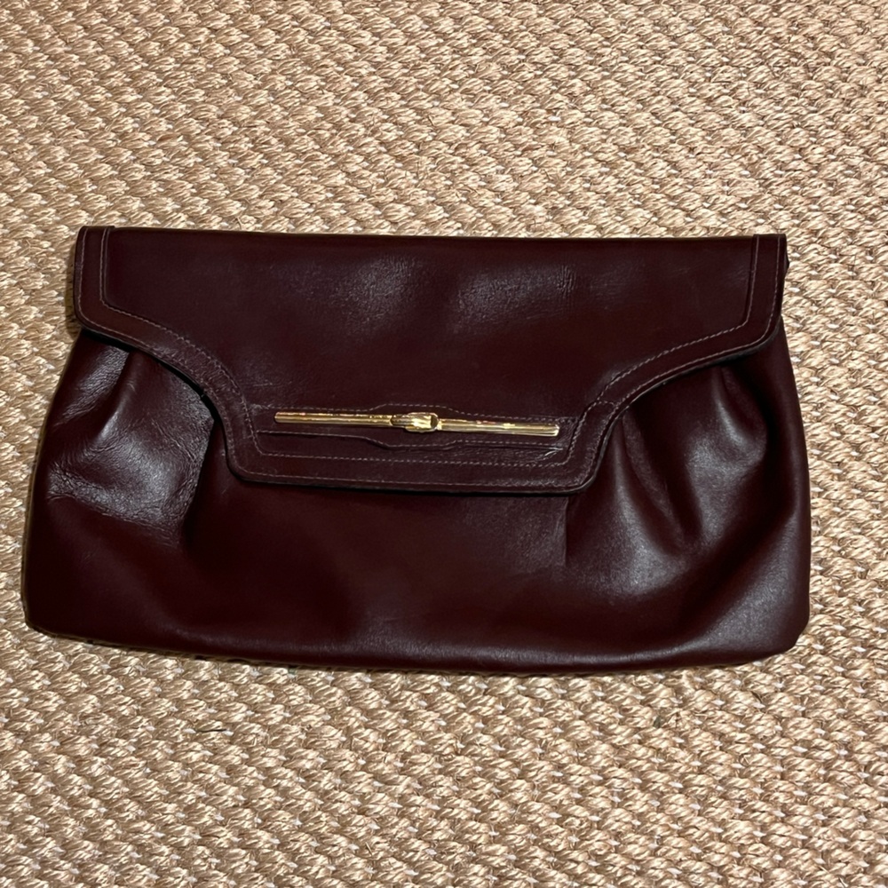 Burgundy Oxblood Leather Flap Clutch Bag